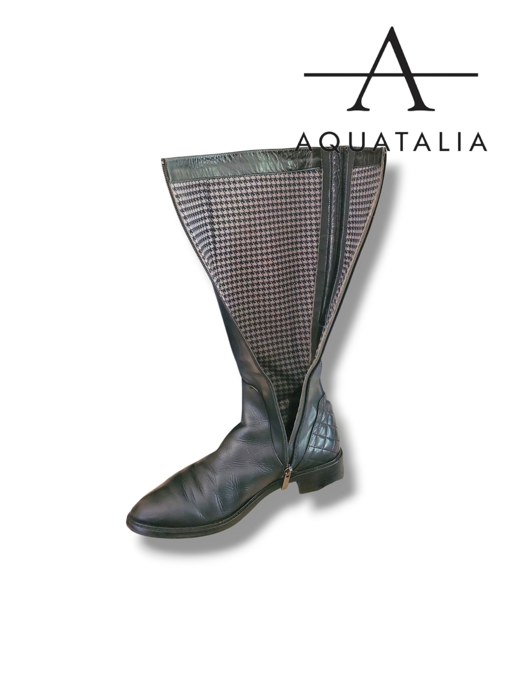 Aquatalia Geneva Calf Elastic Womens Black Leather Zipper Knee High Riding Boots - Picture 12 of 14